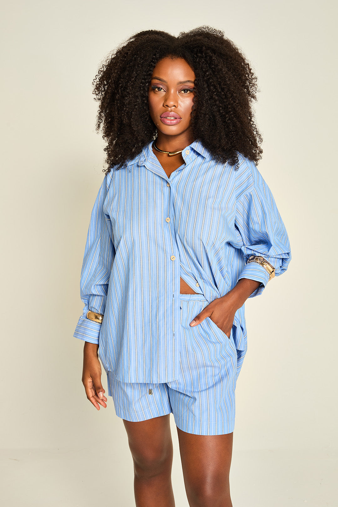 CAMISA OVER LISTRADA AZUL