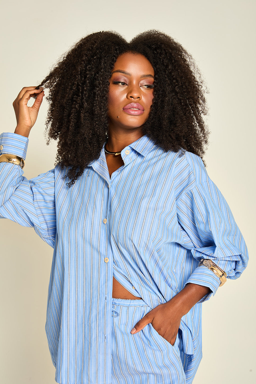 CAMISA OVER LISTRADA AZUL