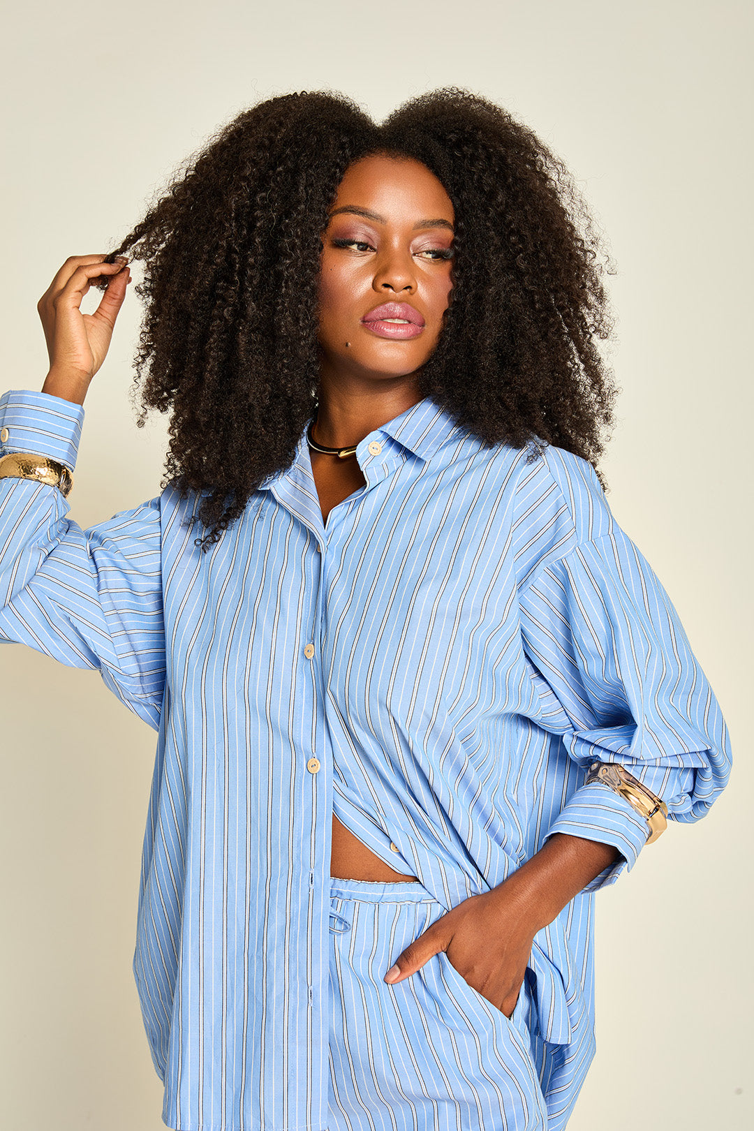 CAMISA OVER LISTRADA AZUL