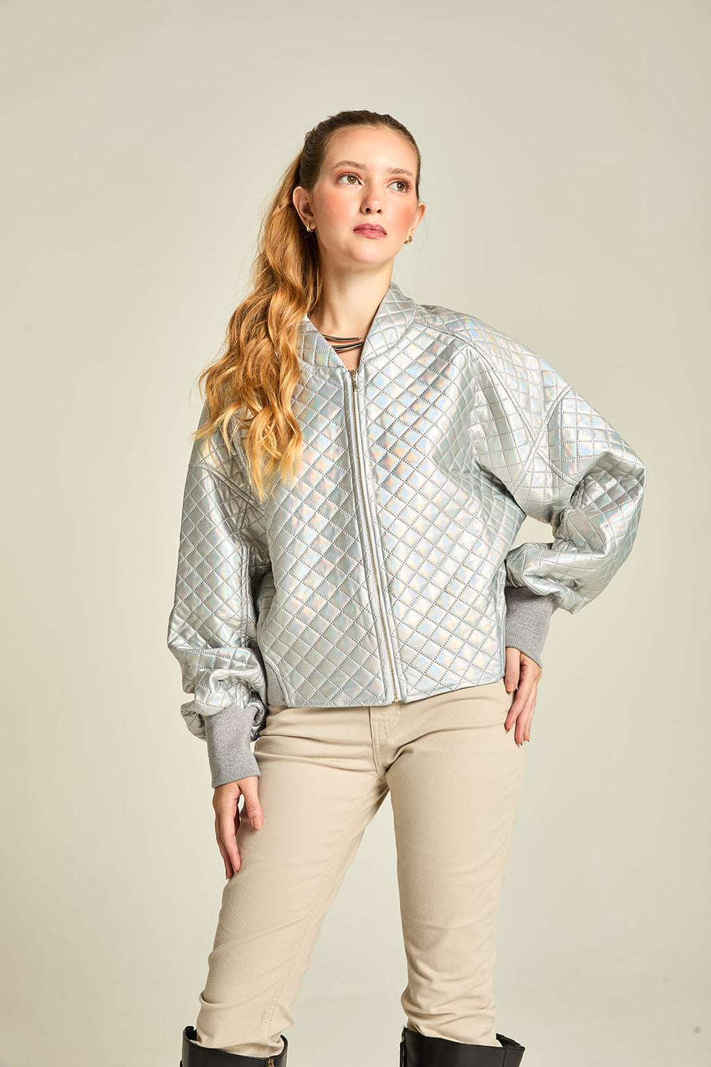 JQ BOMBER PUFFER GEOMETRICO