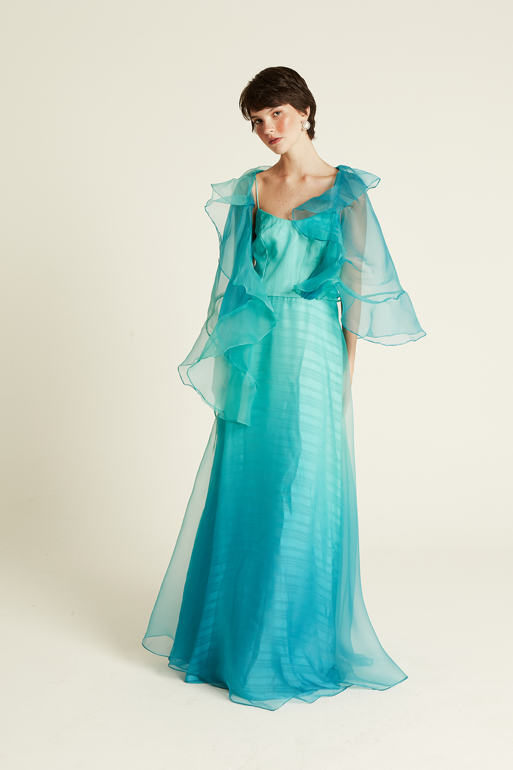 VE ORGANZA CAPA C/ JABOUR - DEGRADE TURQUEZA