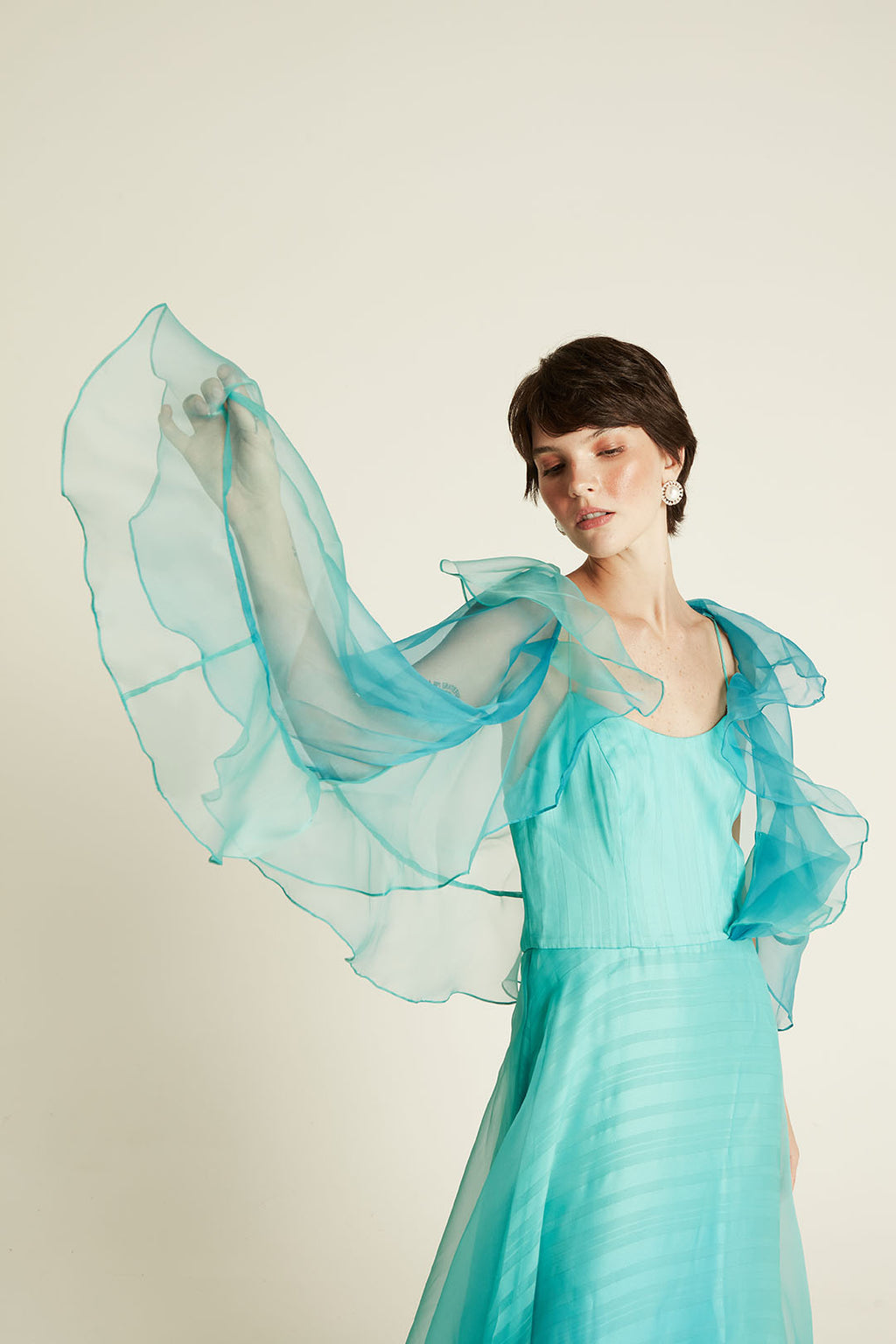 VE ORGANZA CAPA C/ JABOUR - DEGRADE TURQUEZA