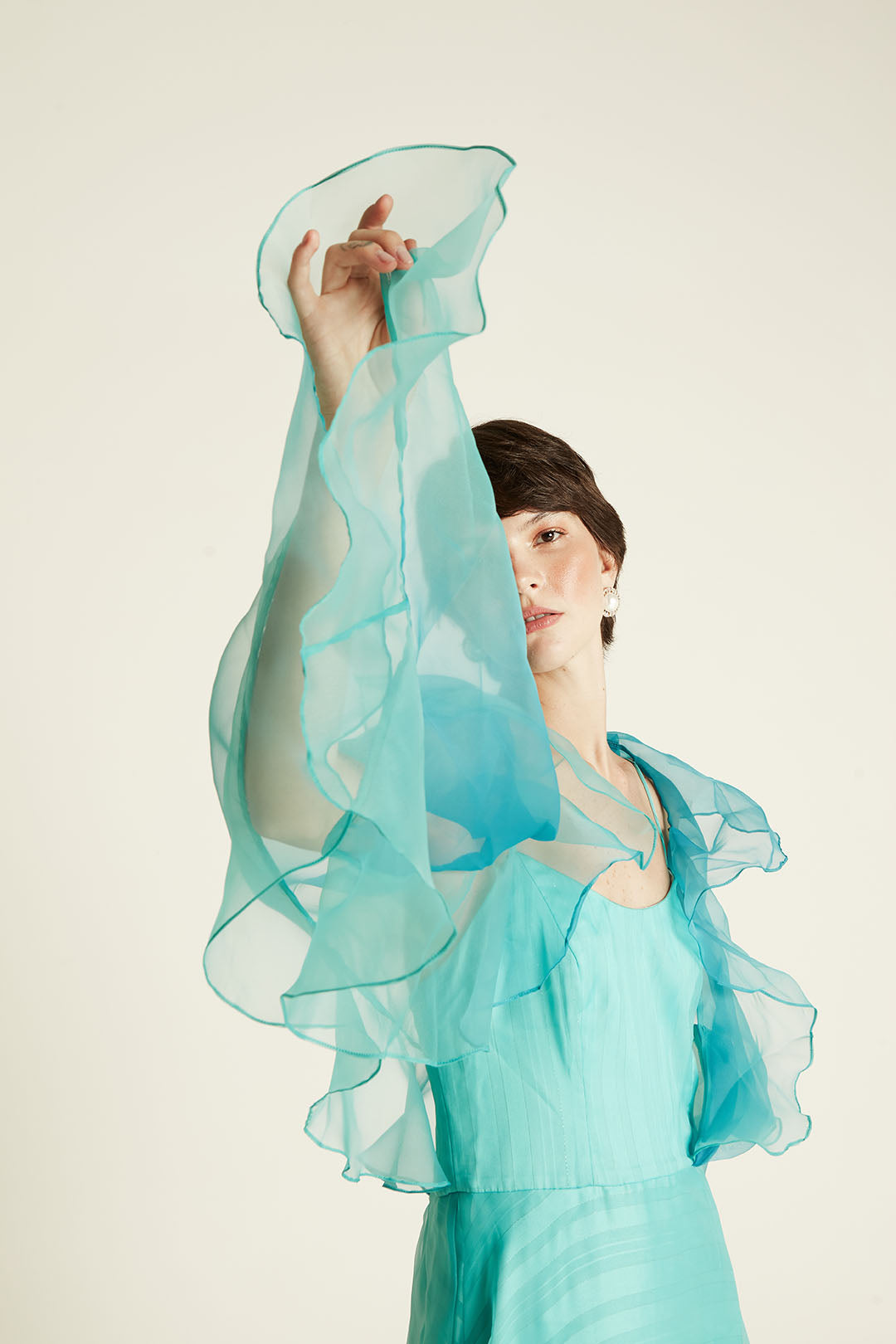 VE ORGANZA CAPA C/ JABOUR - DEGRADE TURQUEZA