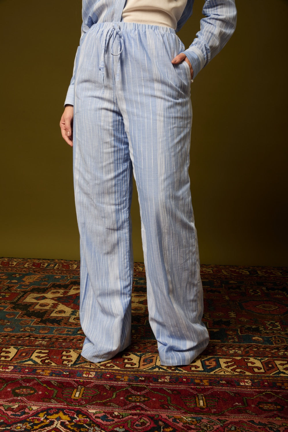 Calça Tricoline List. c/ Elástico Azul