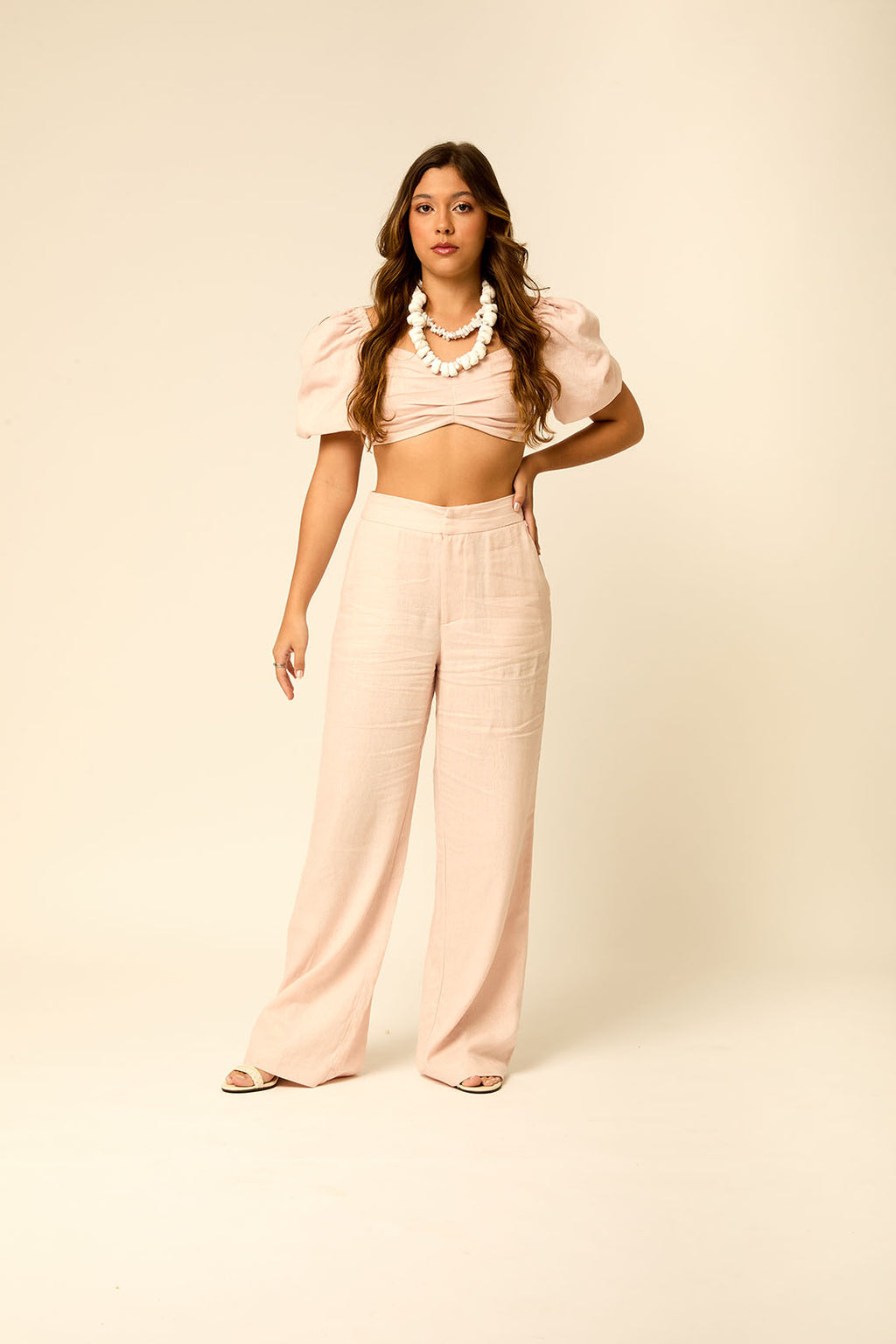 CALÇA LINHO ROSA BEBE