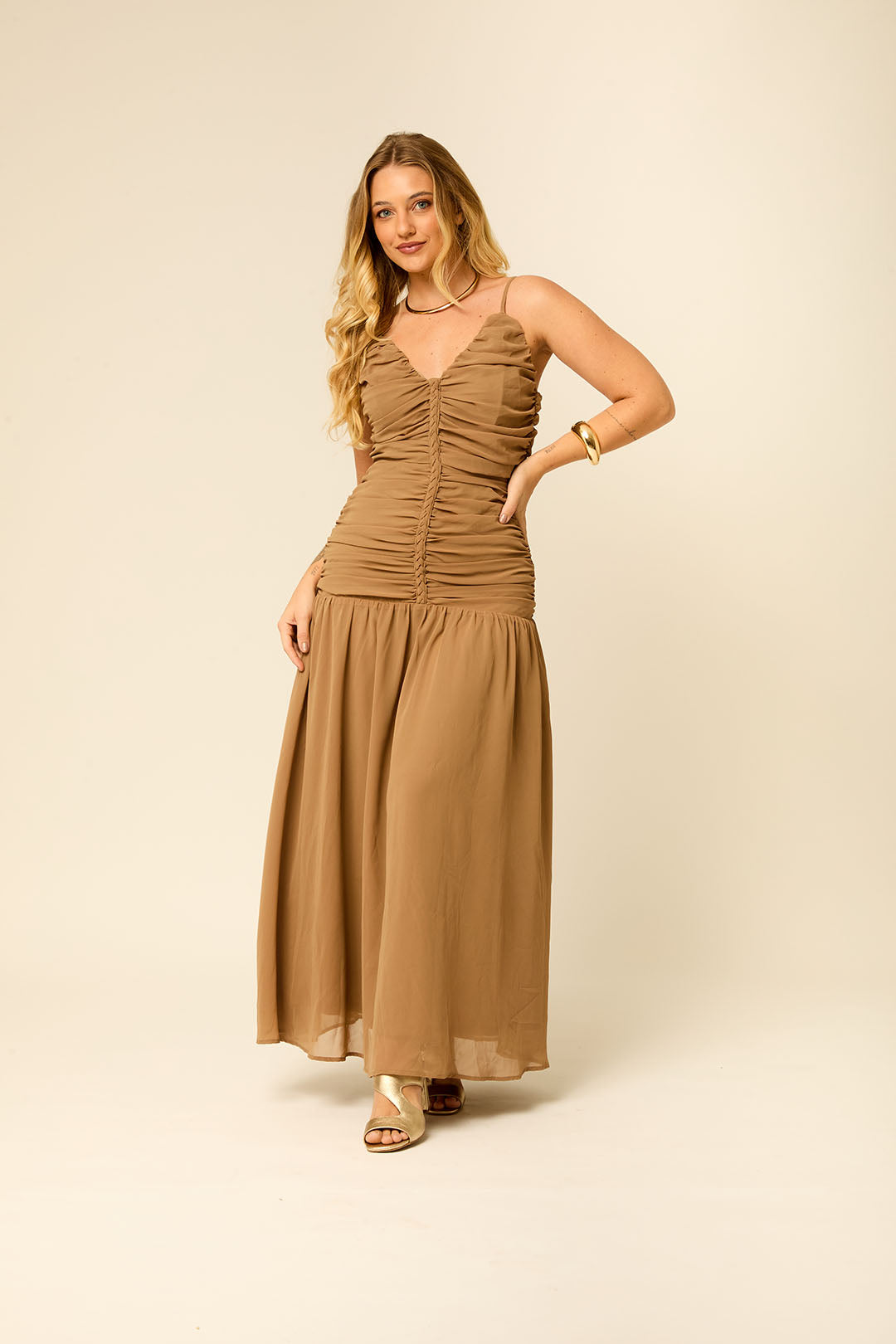 VESTIDO LONDO DRAPEADO